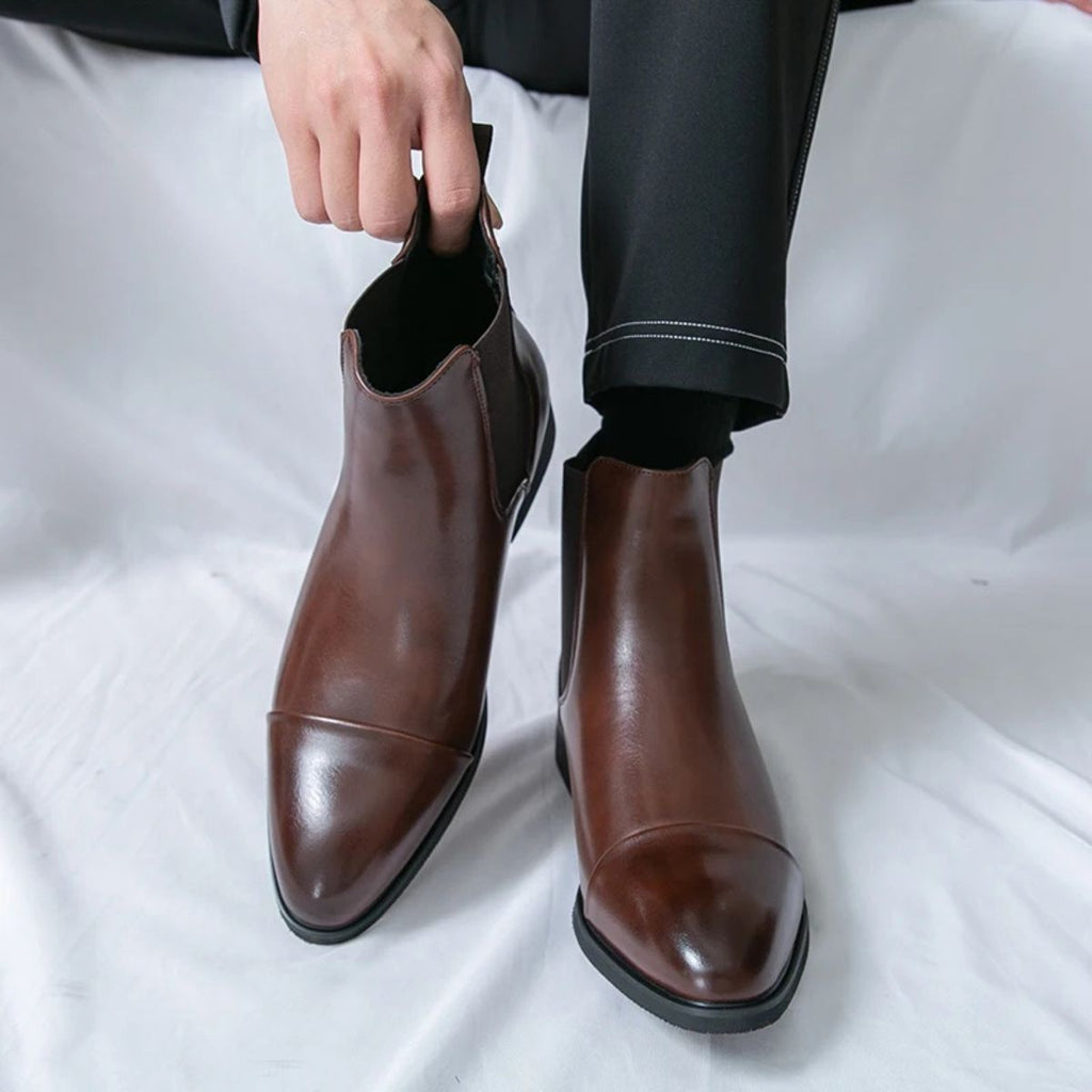 Men's Faux Leather Chelsea Boots – Slip-On Ankle Boots with Red Sole