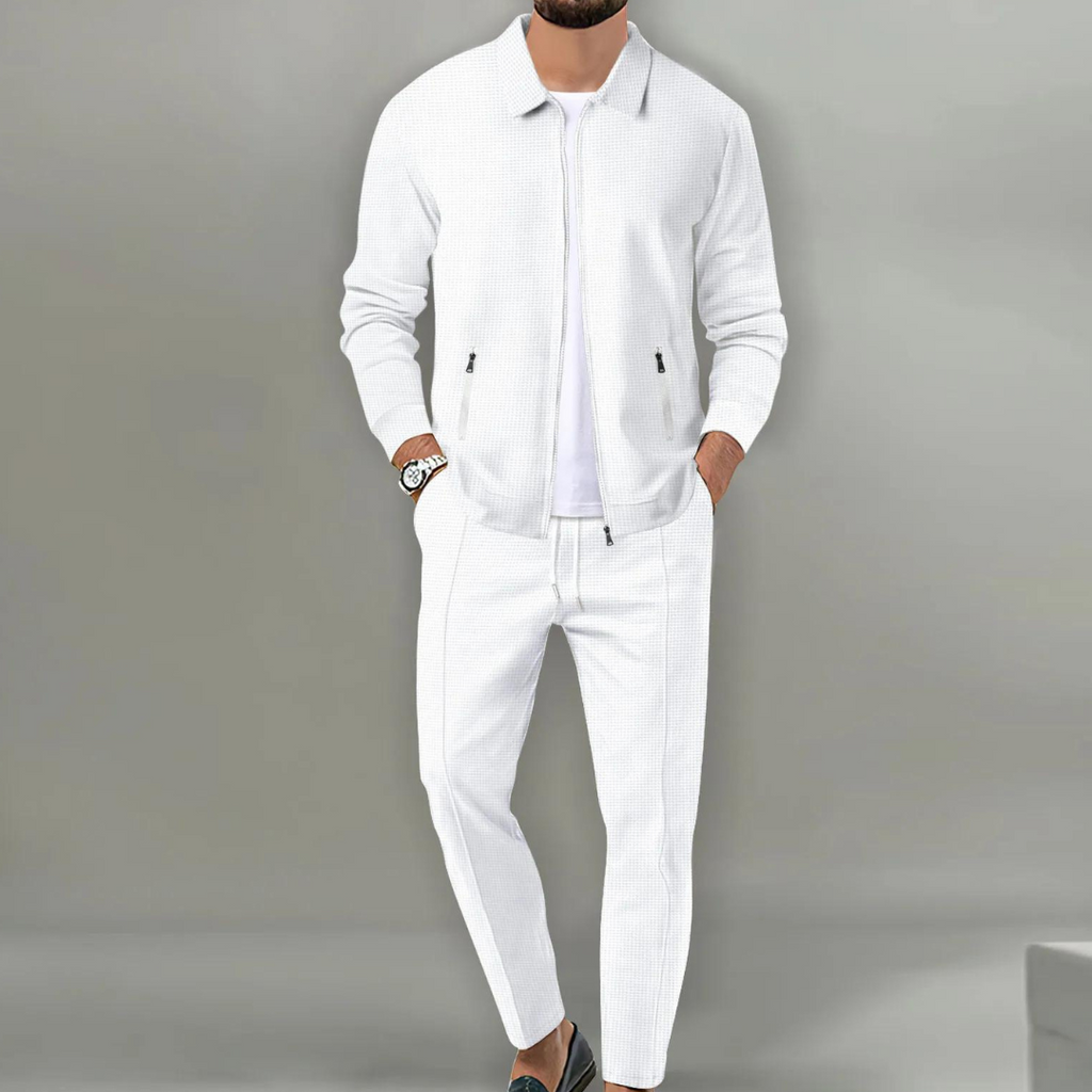 Men's Beige Knit Cardigan and [Shorts/Pants] Set – 2-Piece Matching Casual Outfit