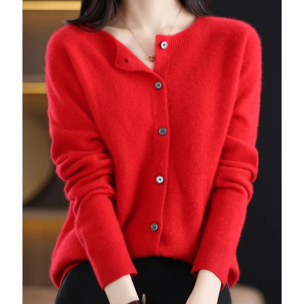 Women's Soft Knit Crew Neck Cardigan – Elegant Button Winter Sweater