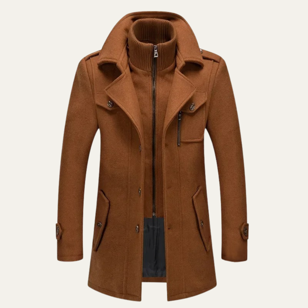 Men's Tailored Wool Blend Overcoat – Lapel Collar Trench-Style Coat