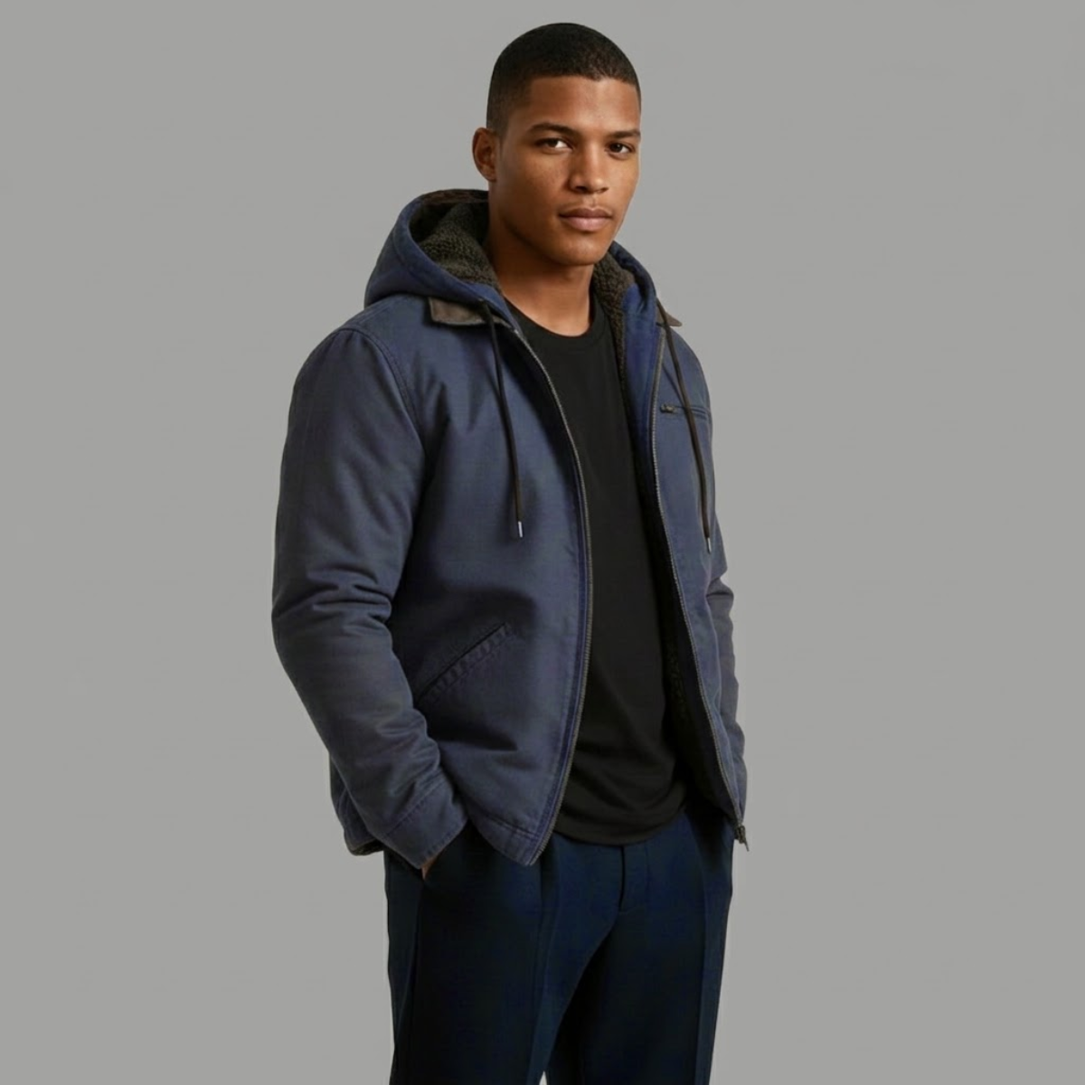 Men's Fleece Lined Hooded Winter Jacket – Full Zip Warm Outerwear