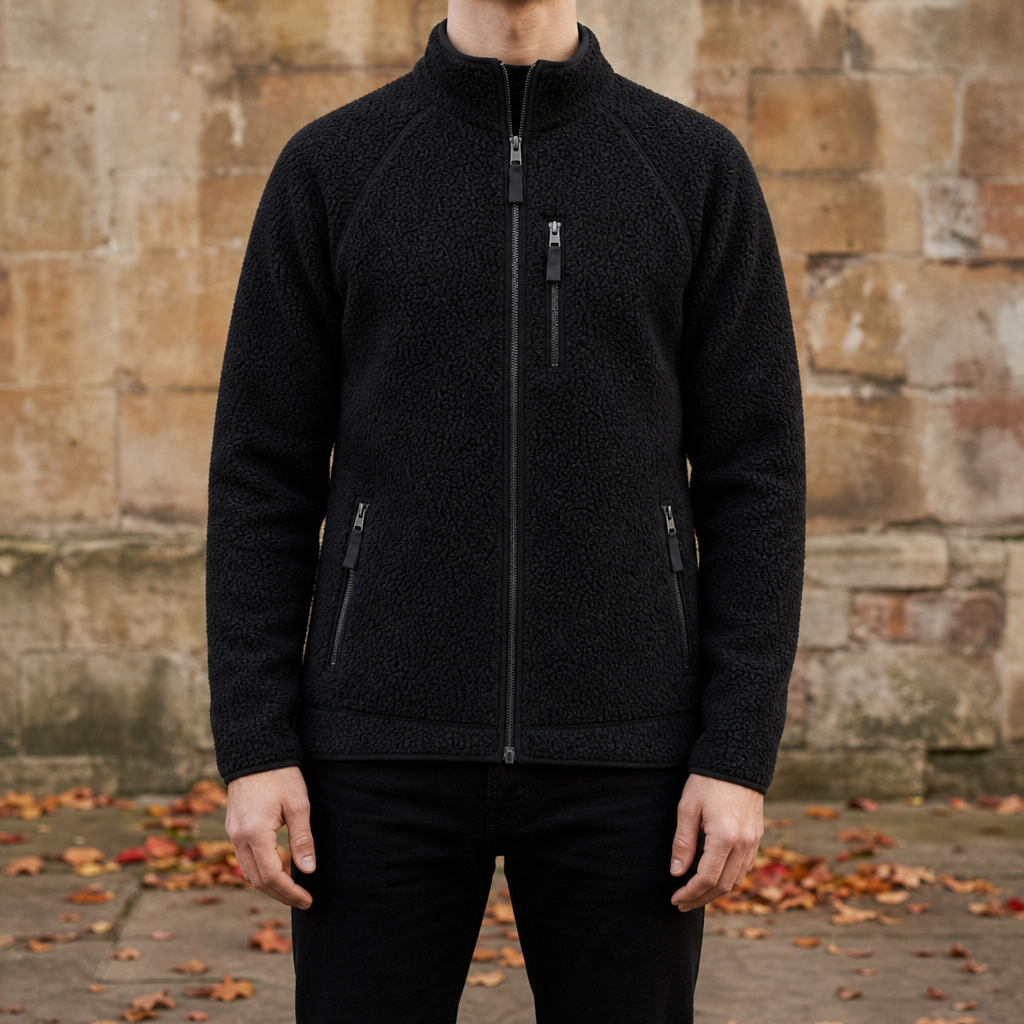 Men's Sherpa Fleece Jacket – Stand Collar Full-Zip Teddy Jacket
