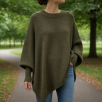Women's Oversized Poncho Sweater – Asymmetric Relaxed Knit Pullover