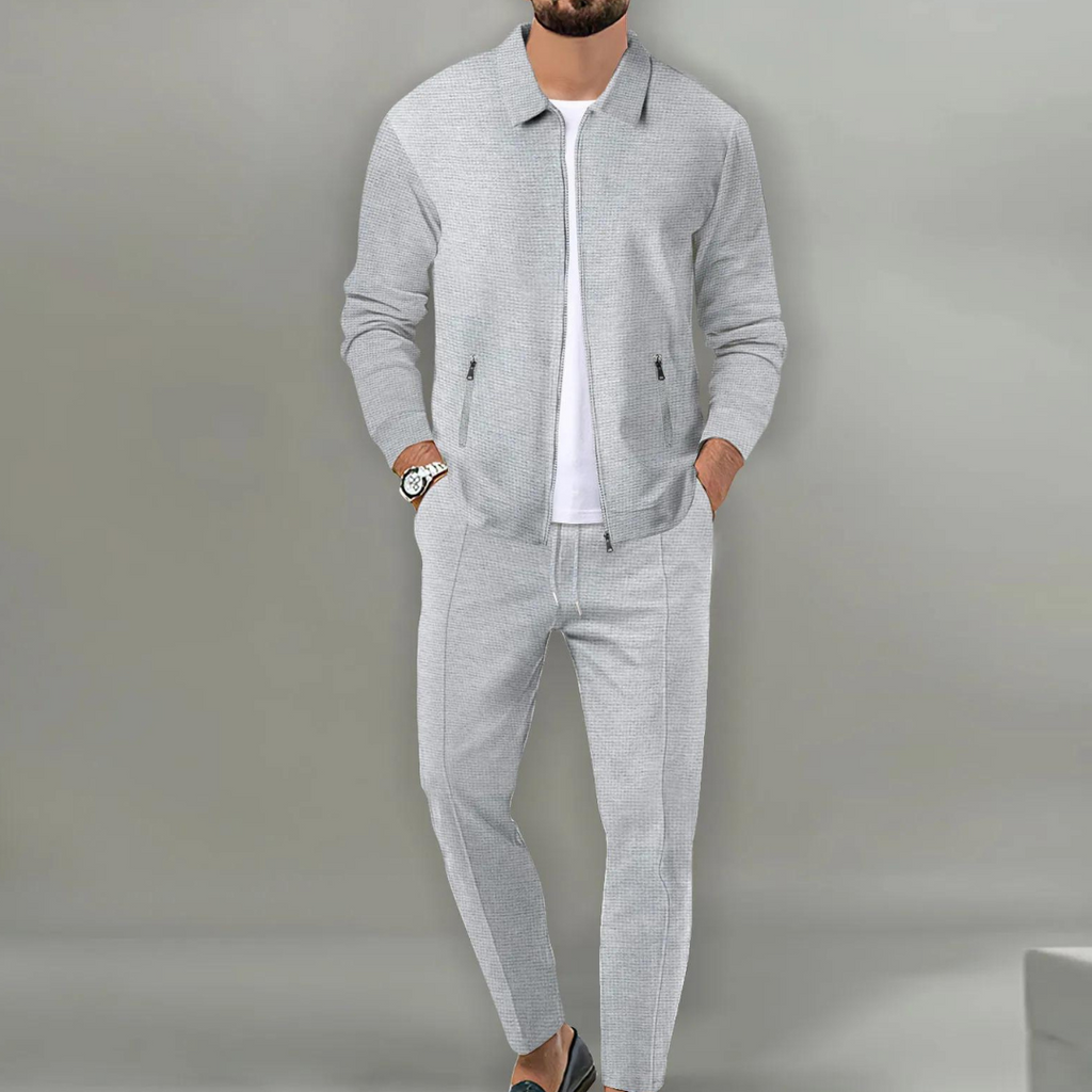 Men's Beige Knit Cardigan and [Shorts/Pants] Set – 2-Piece Matching Casual Outfit