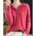 Women's Soft Knit Crew Neck Cardigan – Elegant Button Winter Sweater