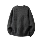Men's Cable Knit Crew Neck Sweater – Loose Fit Long Sleeve Pullover