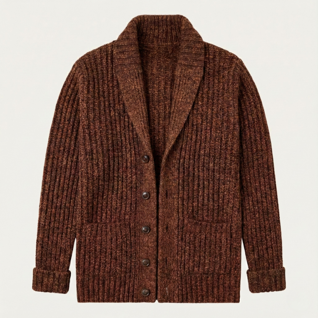 Men's Chunky Shawl Collar Cardigan – Heavy Cable Knit Button Sweater