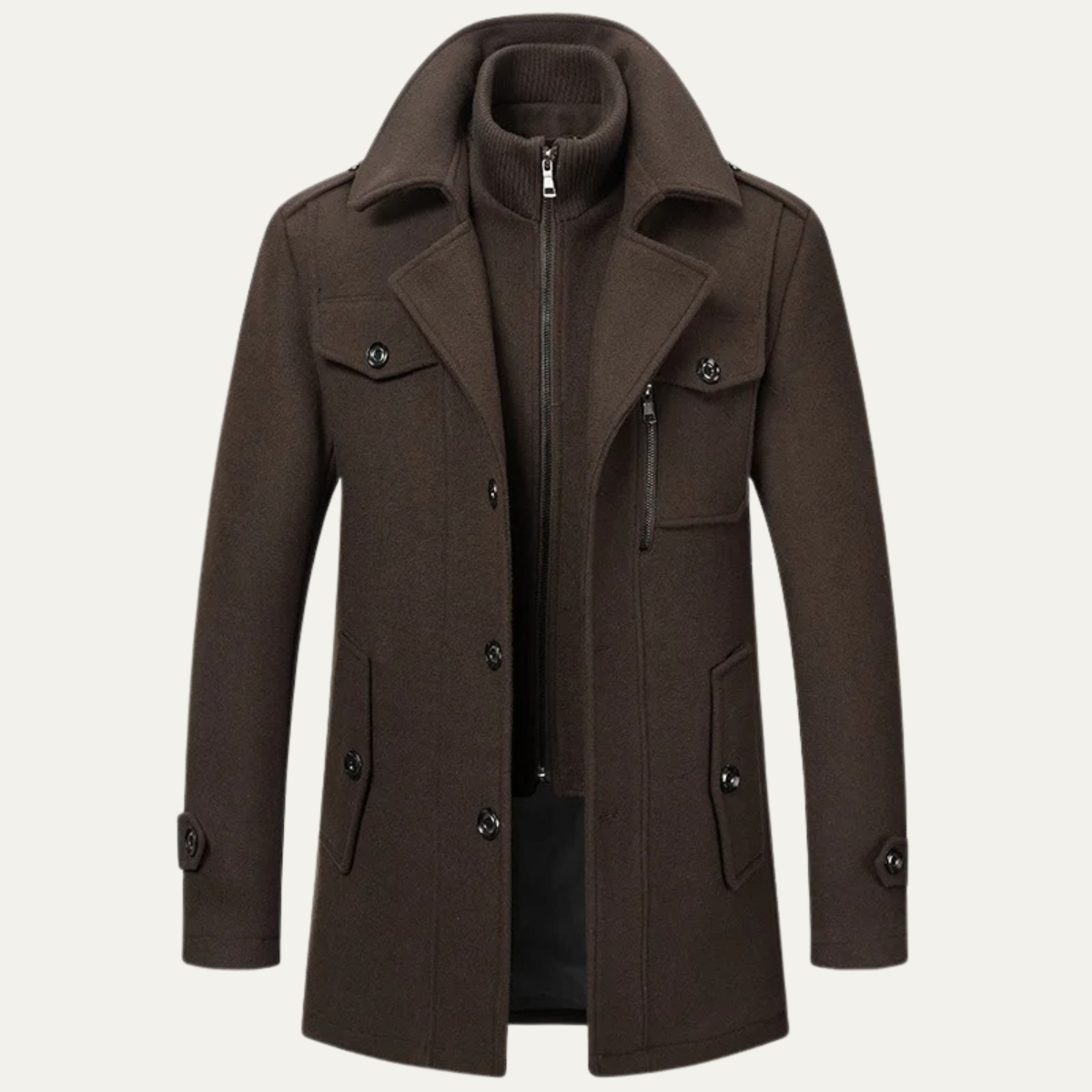 Men's Tailored Wool Blend Overcoat – Lapel Collar Trench-Style Coat