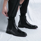 Men's Faux Leather Chelsea Boots – Slip-On Ankle Boots with Red Sole