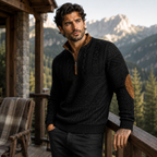 Men's Patterned Half-Zip Sweater – Knit Pullover with Elbow Patches