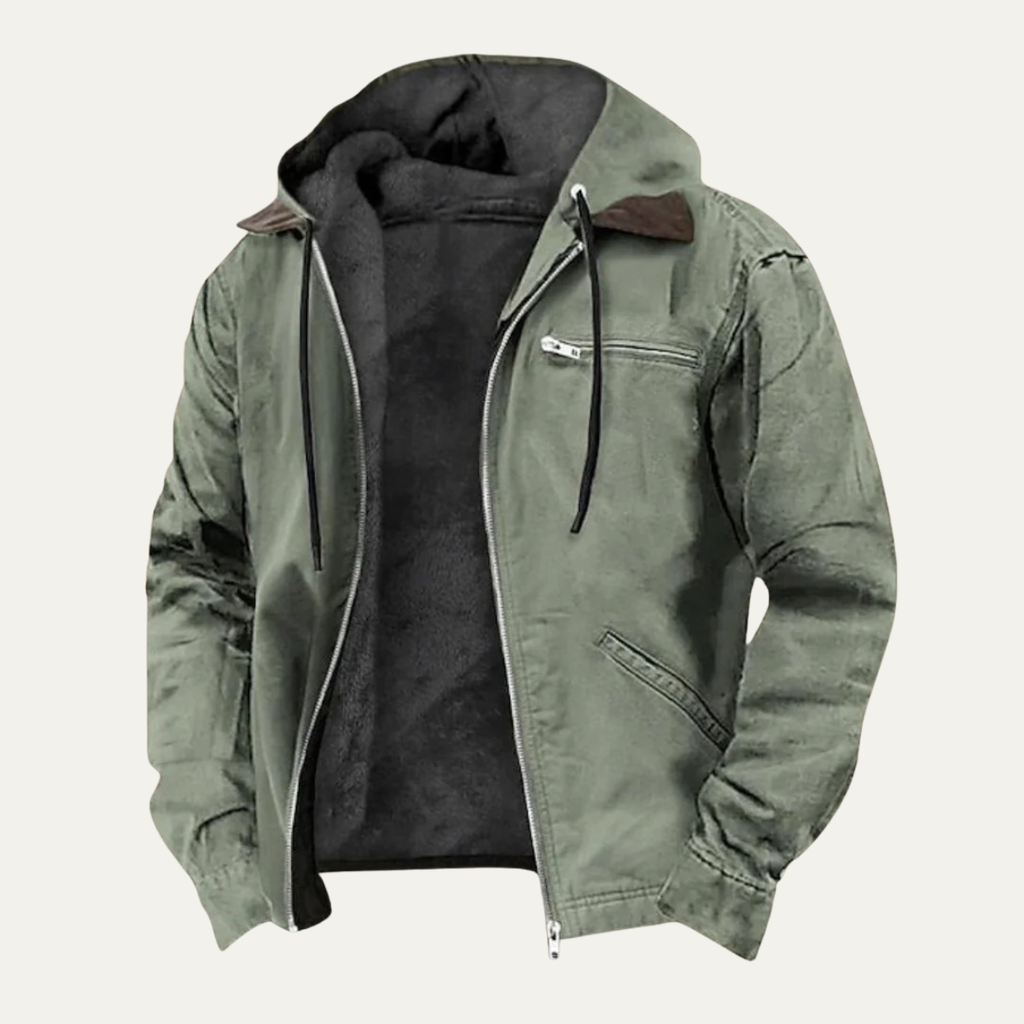 Men's Fleece Lined Hooded Winter Jacket – Full Zip Warm Outerwear