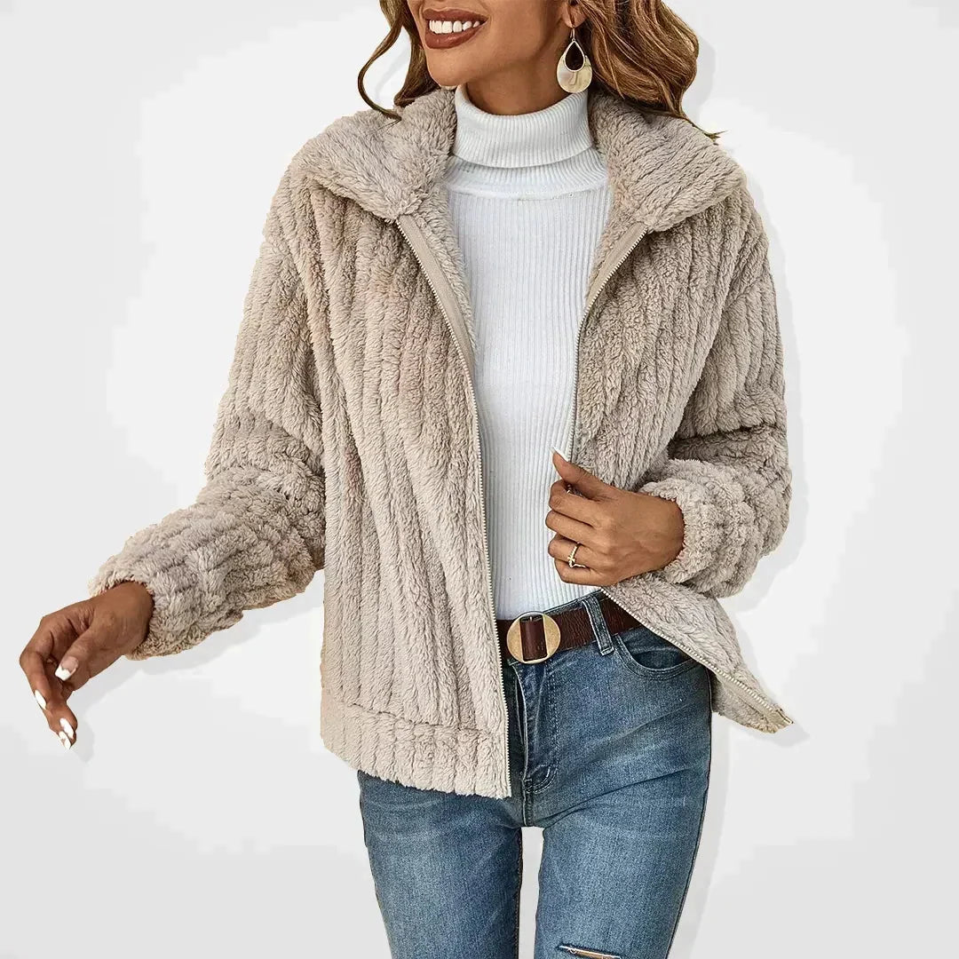 Liora | Women Fluffy Teddy Zip Front Cardigan