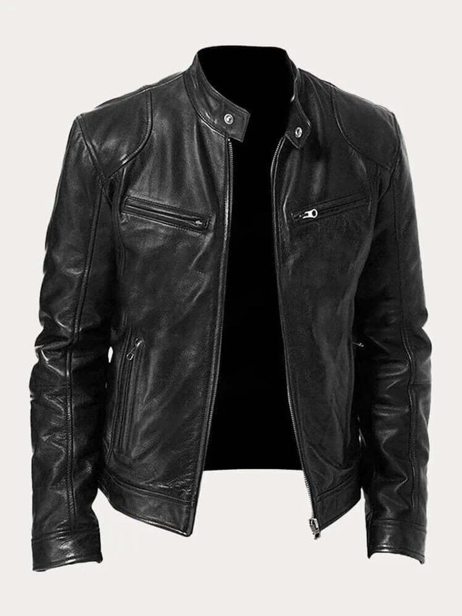 Marcus | Men Stand Collar Faux Leather Moto Jacket