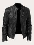 Marcus | Men Stand Collar Faux Leather Moto Jacket