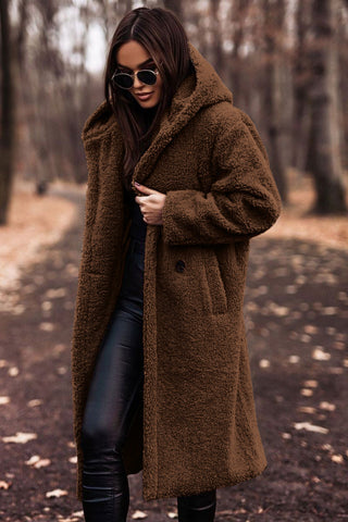 Women's Faux Fur Hooded Coat – Plush Longline Winter Jacket