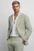 Men's Linen Blend Two-Piece Suit – Tailored Blazer & Trousers