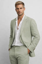 Men's Linen Blend Two-Piece Suit – Tailored Blazer & Trousers