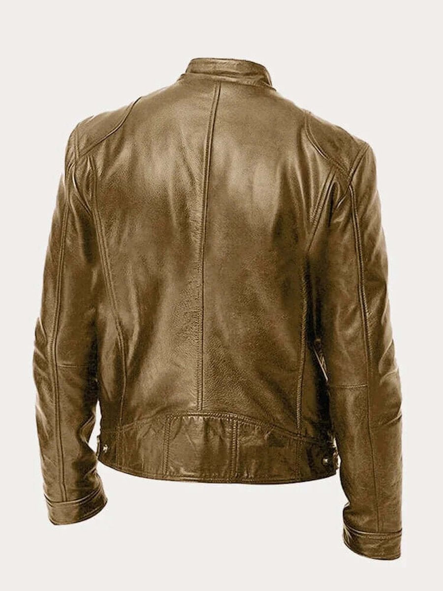 Marcus | Men Stand Collar Faux Leather Moto Jacket