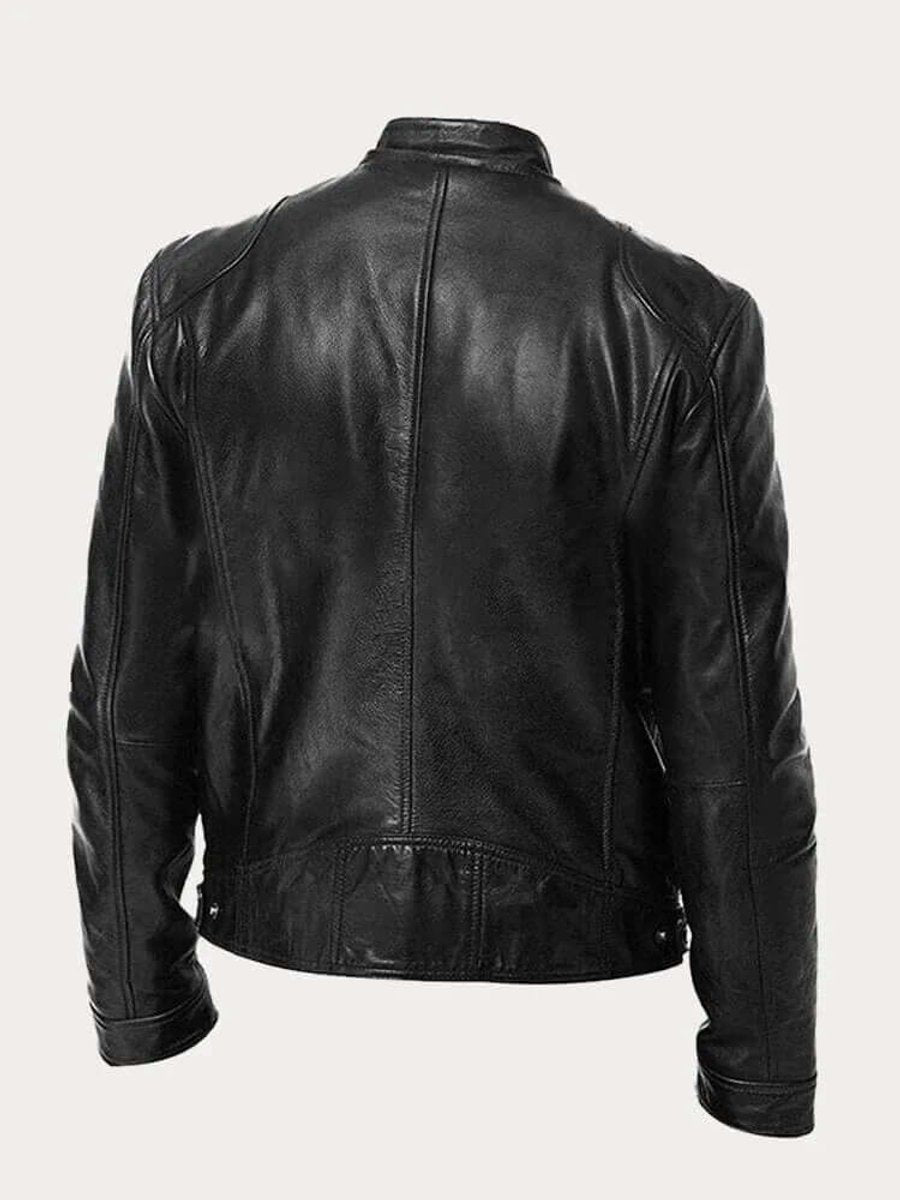 Marcus | Men Stand Collar Faux Leather Moto Jacket