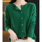 Women's Soft Knit Crew Neck Cardigan – Elegant Button Winter Sweater