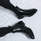 Men's Faux Leather Chelsea Boots – Slip-On Ankle Boots with Red Sole
