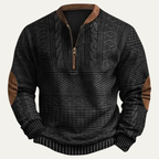 Men's Patterned Half-Zip Sweater – Knit Pullover with Elbow Patches