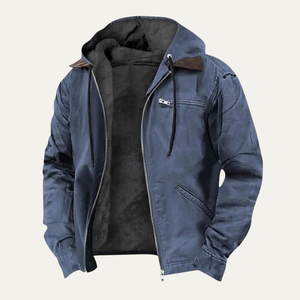 Men's Fleece Lined Hooded Winter Jacket – Full Zip Warm Outerwear