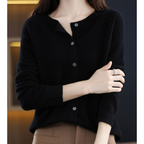 Women's Soft Knit Crew Neck Cardigan – Elegant Button Winter Sweater