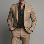 Men's Slim Fit Business Casual Suit – Two-Piece Cotton Blend Set