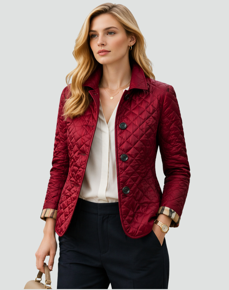 Women's Diamond Quilted Jacket – Lightweight Button-Front Mid-Season Coat