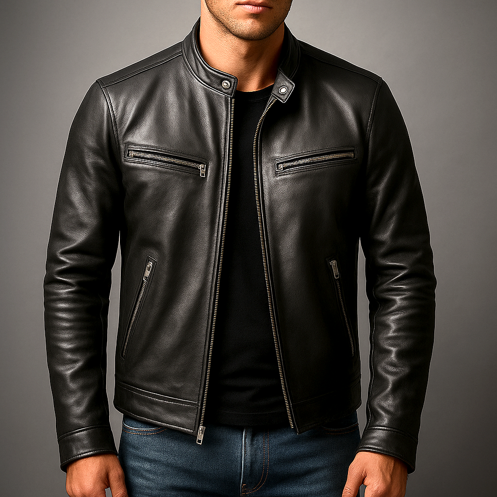 Men's Vintage-Look Biker Jacket – Classic Four-Pocket Moto Jacket