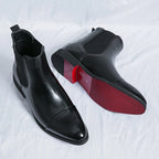 Men's Faux Leather Chelsea Boots – Slip-On Ankle Boots with Red Sole