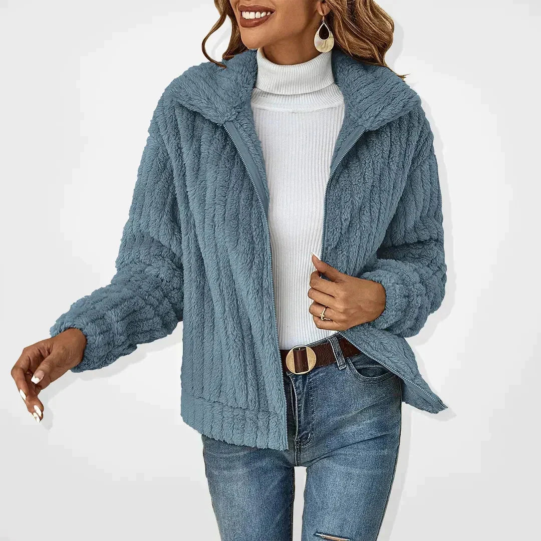 Liora | Women Fluffy Teddy Zip Front Cardigan
