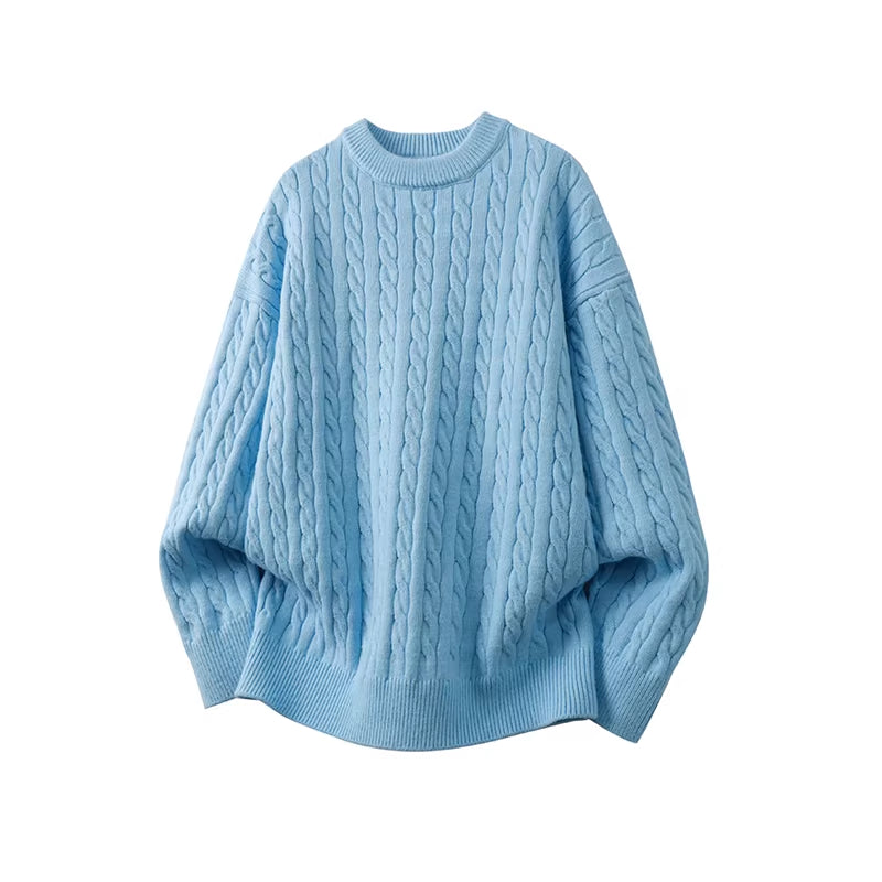 Men's Cable Knit Crew Neck Sweater – Loose Fit Long Sleeve Pullover
