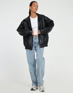 Women's Oversized Bomber Jacket – Leather-Look Boxy Fit