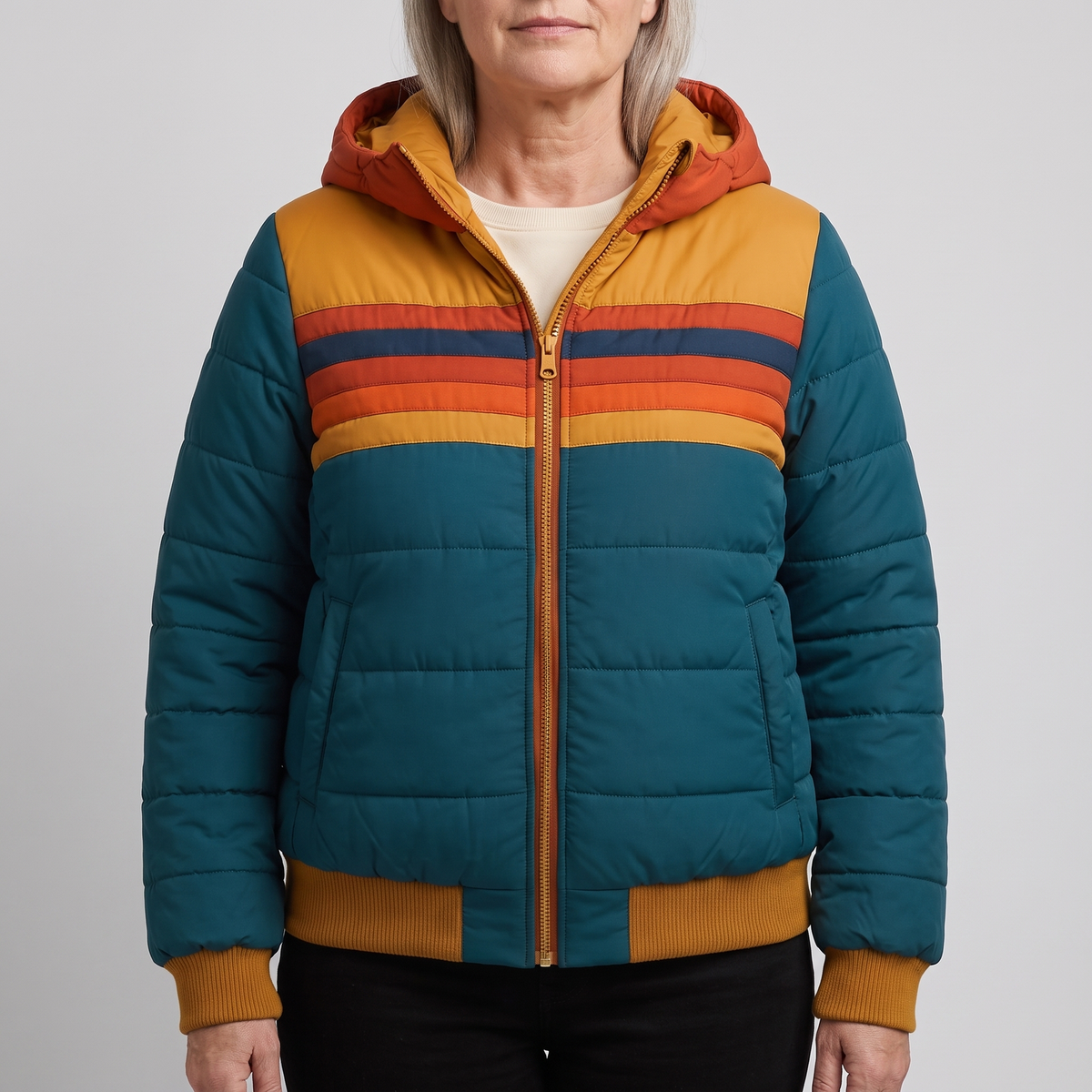 Amber | Women Hooded Color Block Puffer Jacket