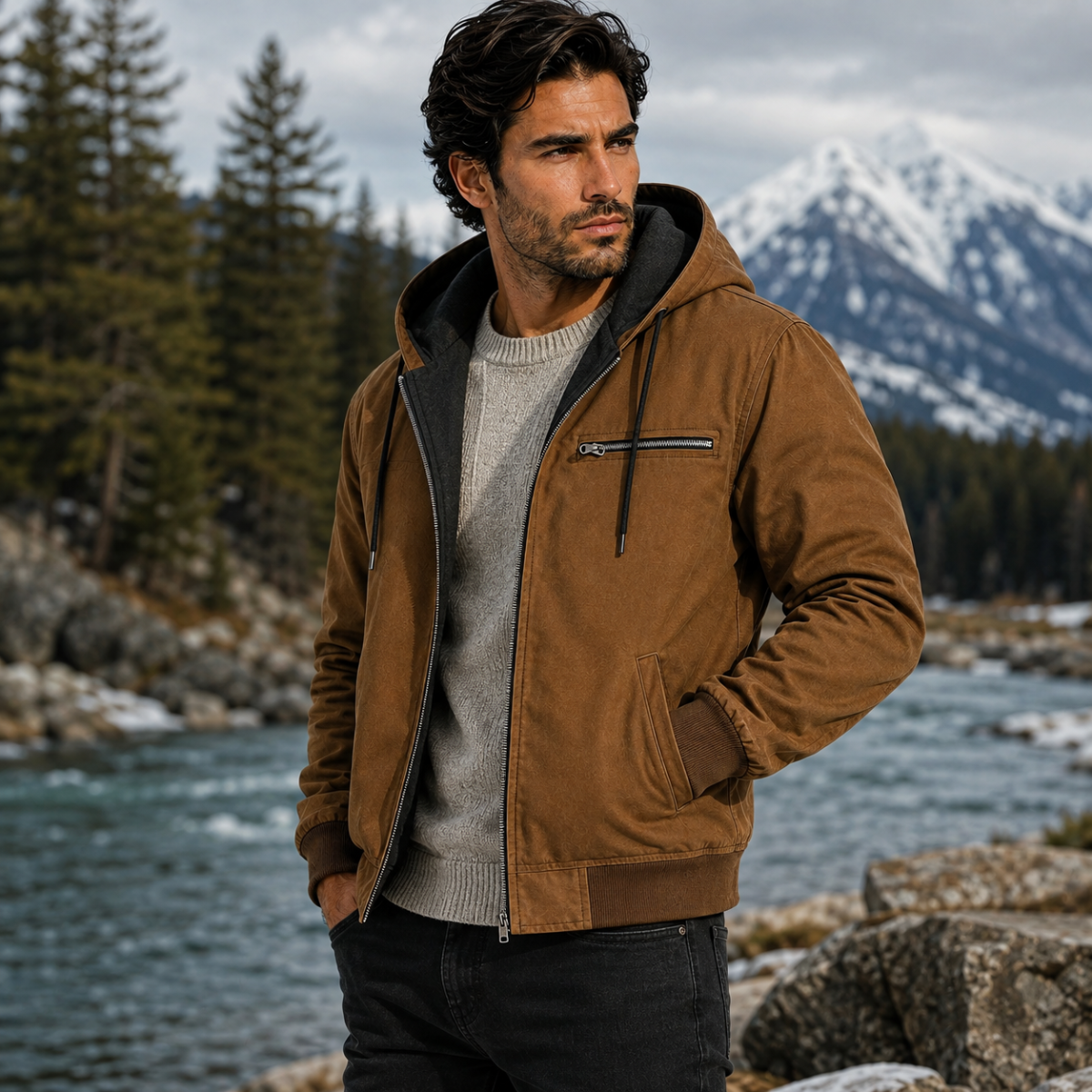 Men's Fleece Lined Hooded Winter Jacket – Full Zip Warm Outerwear