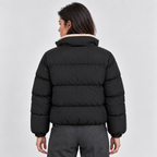 Women's Short Puffer Jacket with Sherpa Collar – High Neck Full Zip