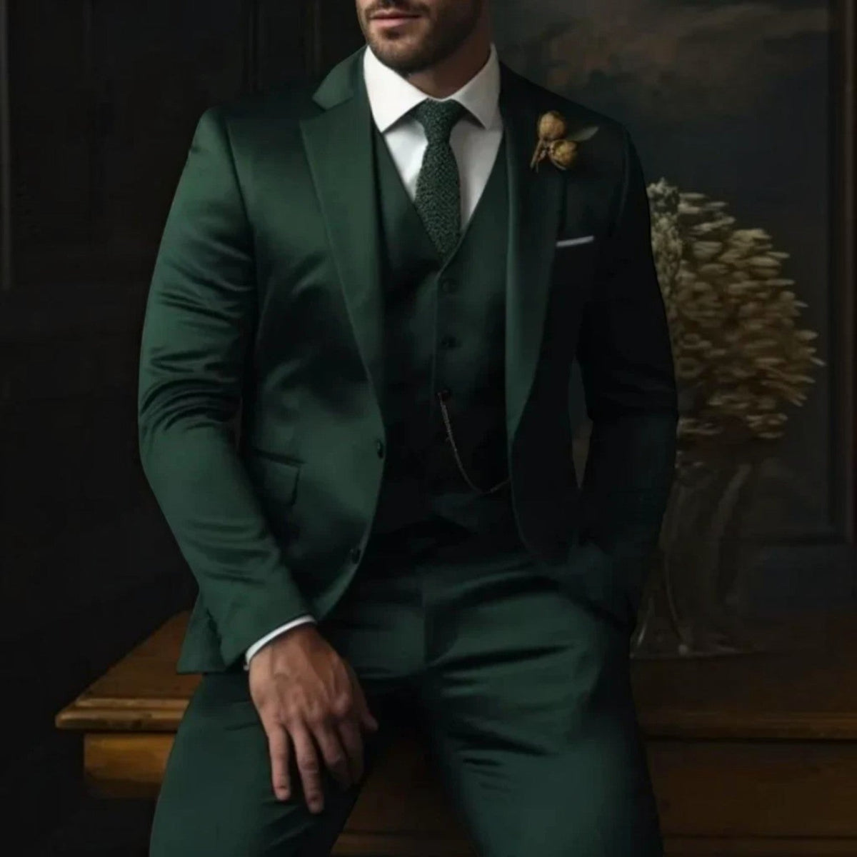 Men's Slim Fit Three-Piece Suit – Jacket, Vest and Trousers Set for Weddings and Events