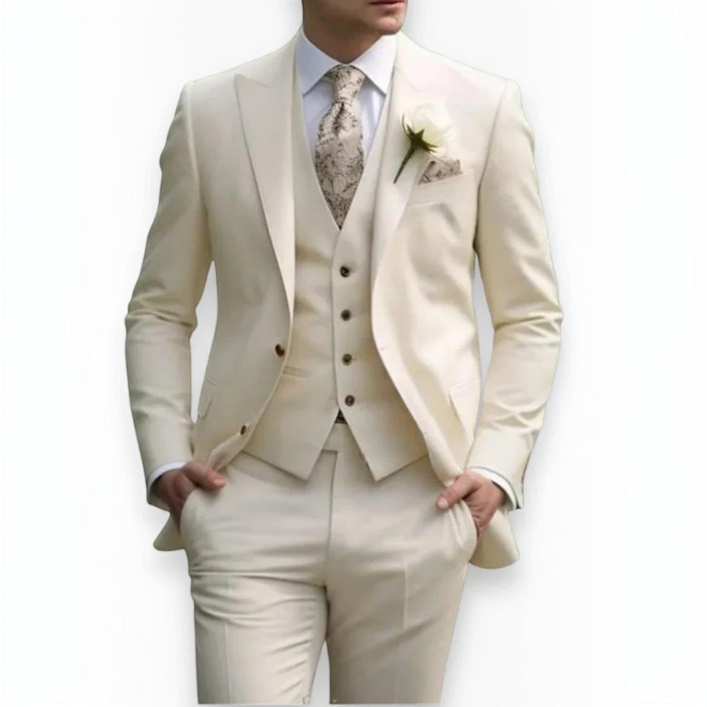 Men's Slim Fit Three-Piece Suit – Jacket, Vest and Trousers Set for Weddings and Events