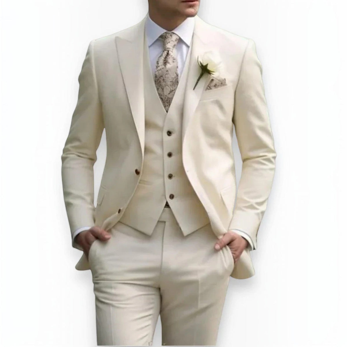 Men's Slim Fit Three-Piece Suit – Jacket, Vest and Trousers Set for Weddings and Events