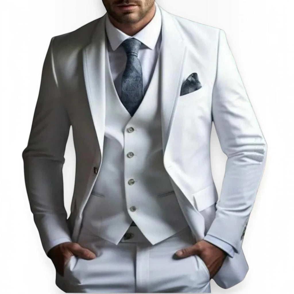 Men's Slim Fit Three-Piece Suit – Jacket, Vest and Trousers Set for Weddings and Events