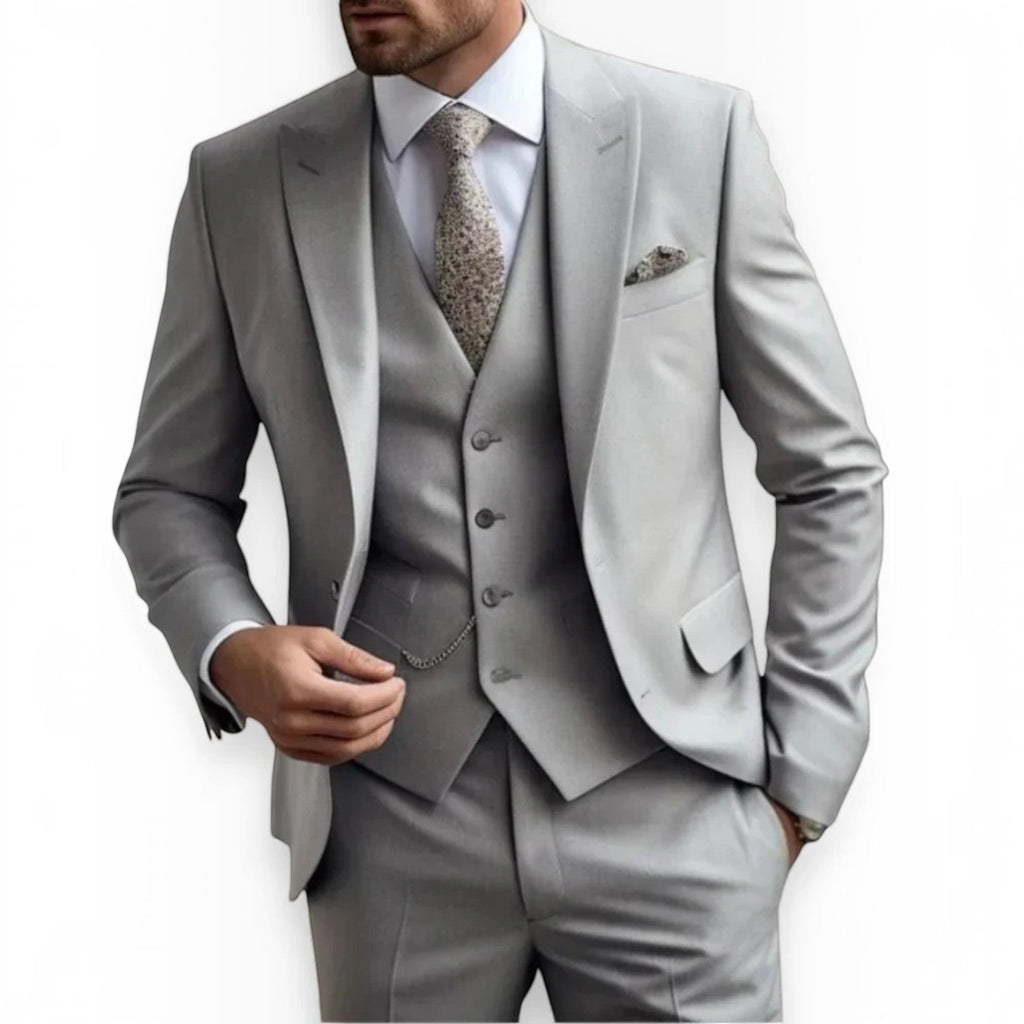 Men's Slim Fit Three-Piece Suit – Jacket, Vest and Trousers Set for Weddings and Events