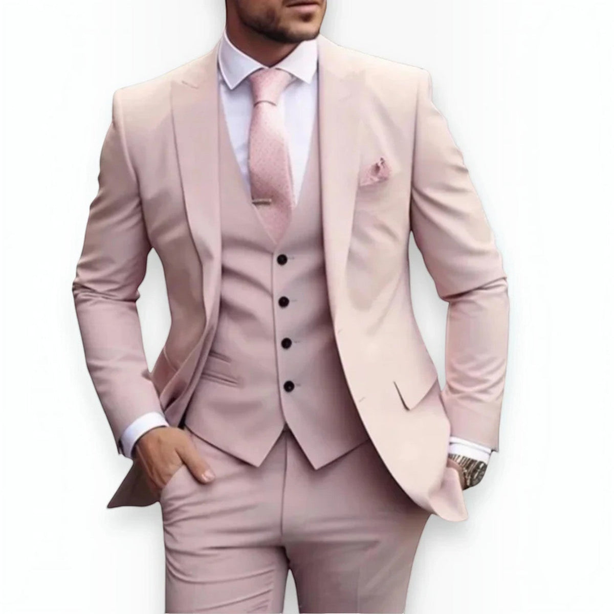 Men's Slim Fit Three-Piece Suit – Jacket, Vest and Trousers Set for Weddings and Events