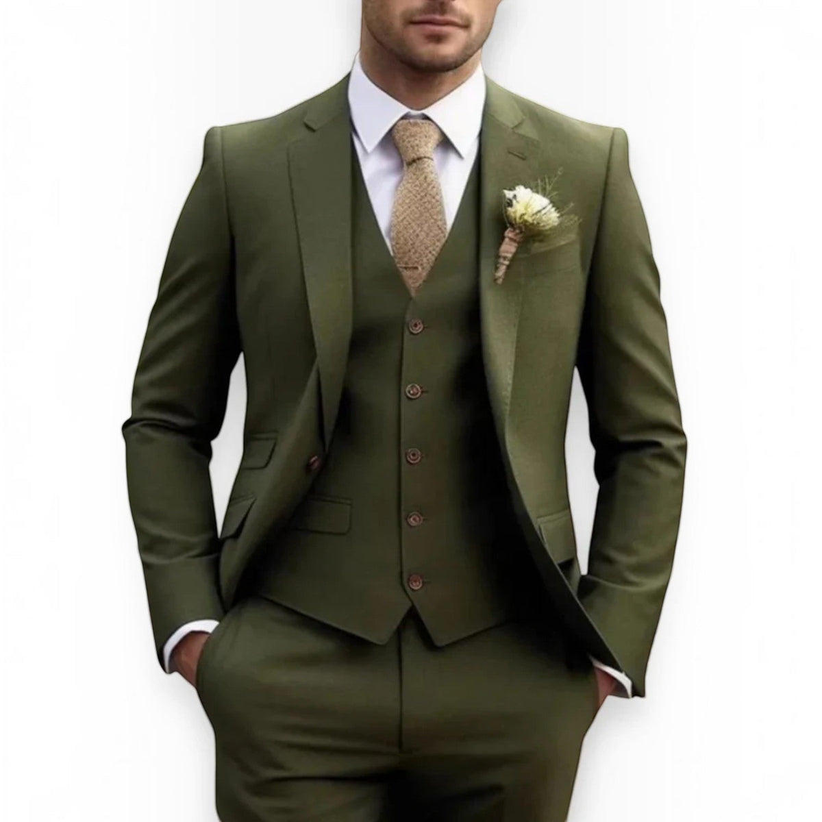 Men's Slim Fit Three-Piece Suit – Jacket, Vest and Trousers Set for Weddings and Events