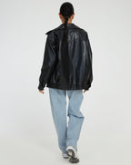 Women's Oversized Bomber Jacket – Leather-Look Boxy Fit