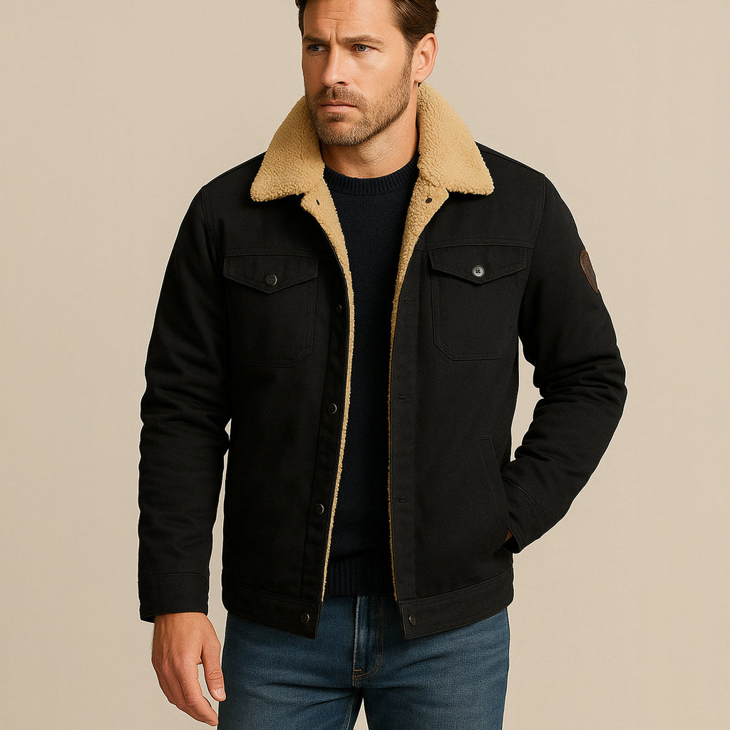 Men's Fleece Lined Button Coat – Warm Winter Jacket with Fleece Collar