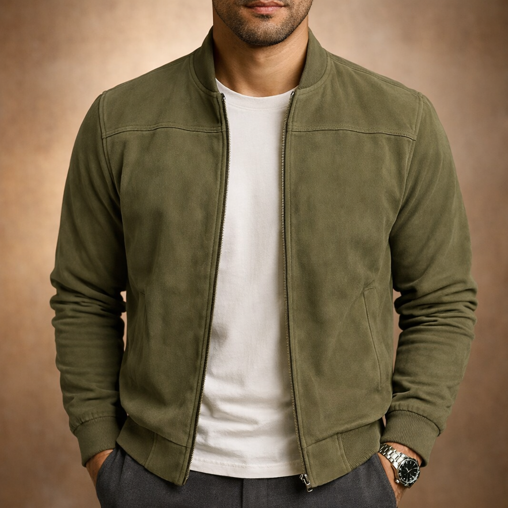 Men's Suede-Look Bomber Jacket – Lightweight Smart Casual Layer