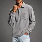 Men's Corduroy Long Sleeve Polo – Relaxed Fit Pullover with Chest Pocket