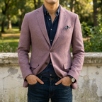 Men's Slim Fit Notch Lapel Blazer – Single-Breasted Textured Sport Coat